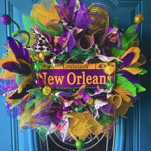 SOLD: Festive New Orleans Wreath with Feathers